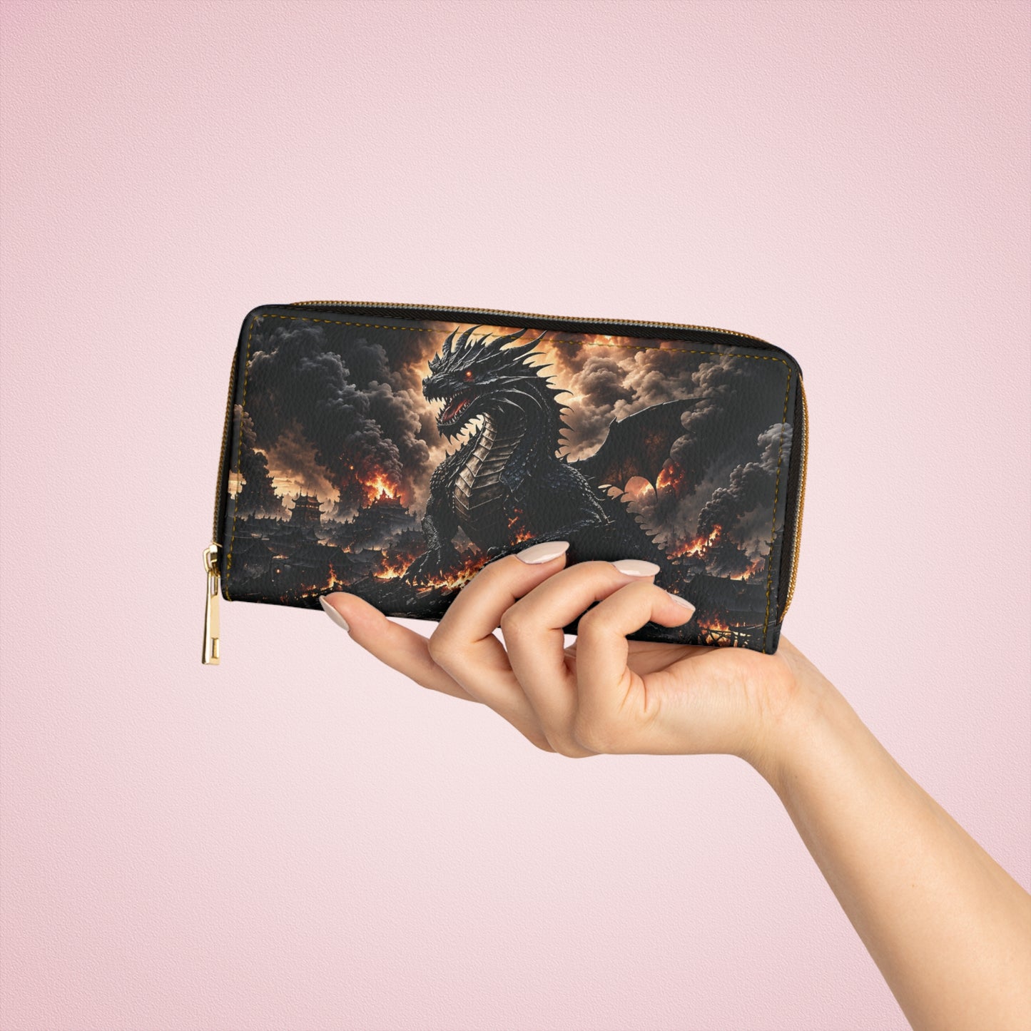 Ashen Dominion™ Zipper Wallet | Dragon Faux Leather Zip Around Wallet