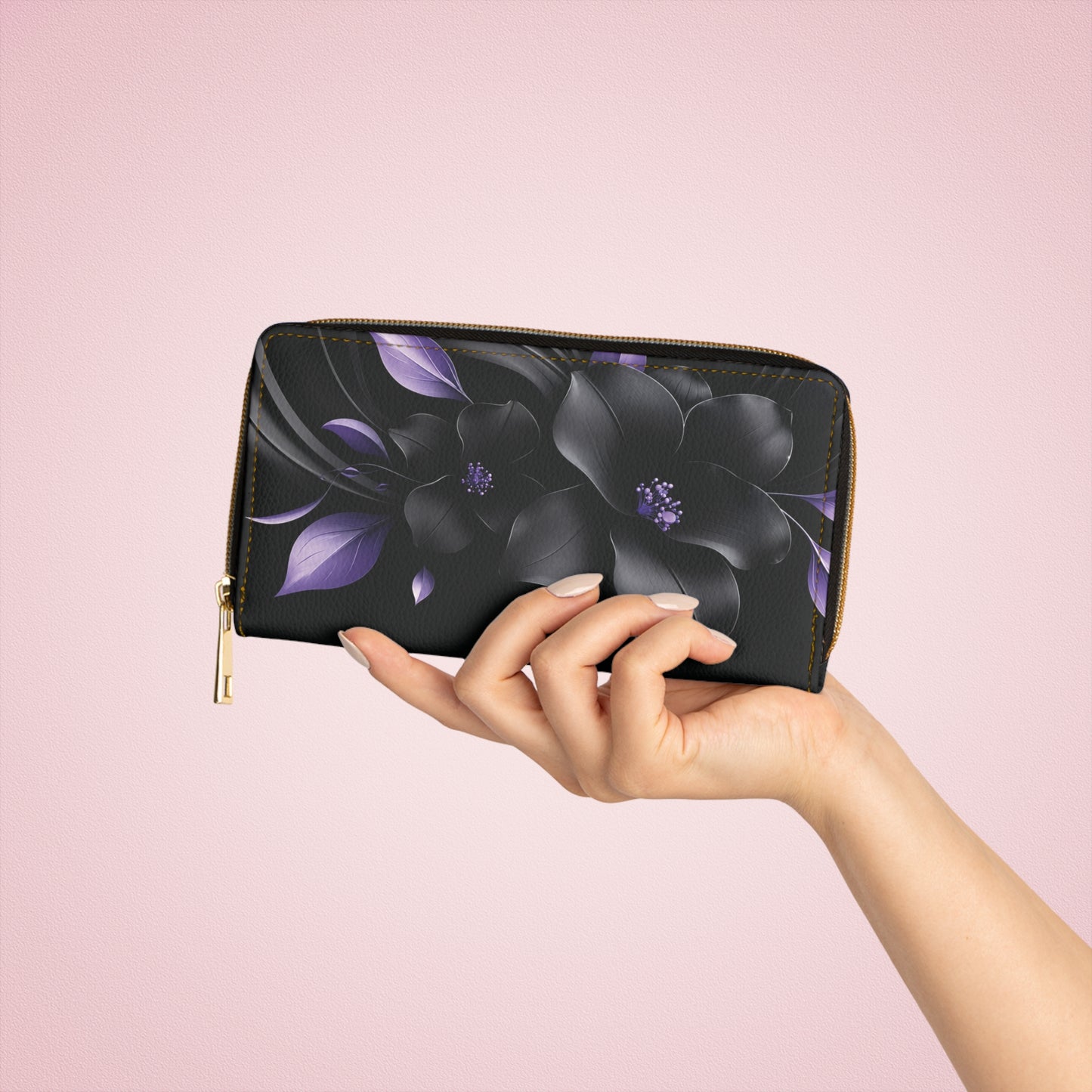 Midnight Lavender™ Zipper Wallet | Floral Faux Leather Travel Wallet