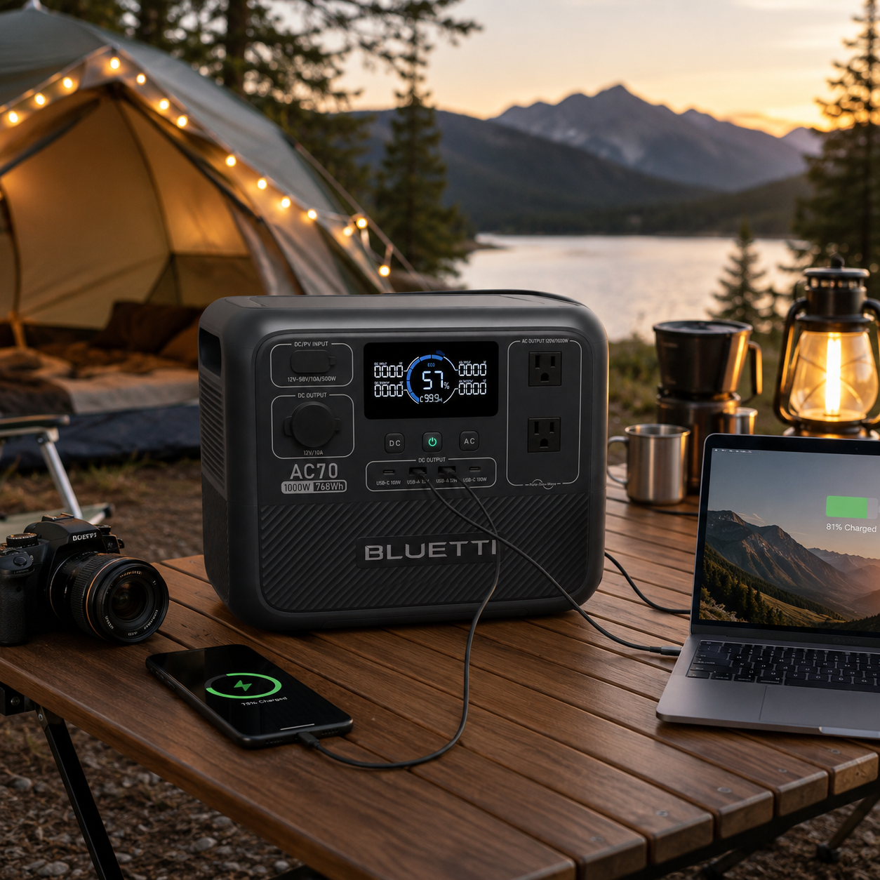 Centrale électrique portable BLUETTI AC70 | Générateur solaire LiFePO₄ 1000 W / 768 Wh