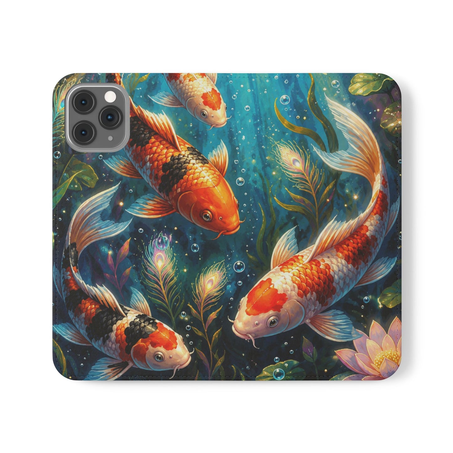 Koi Serenity™ Premium Leather Flip Wallet Case for iPhone