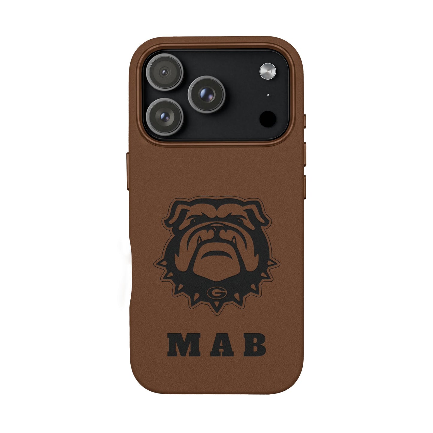 Personalized Georgia Bulldog™ Monogram Engraved PU Leather Phone Case | Custom Initials