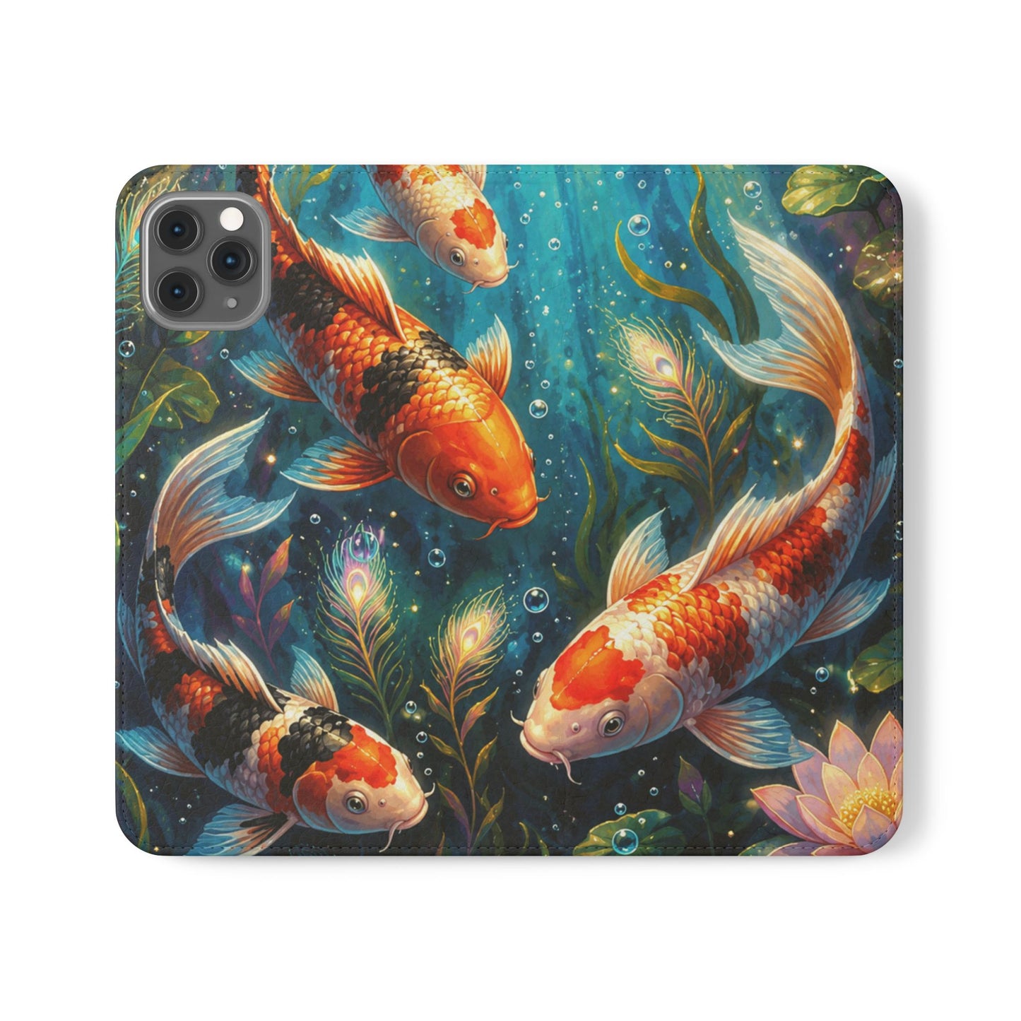Koi Serenity™ Premium Leather Flip Wallet Case for iPhone