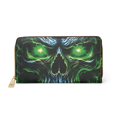 NecroVolt™ Zipper Wallet | Gothic Skull Faux Leather Wallet