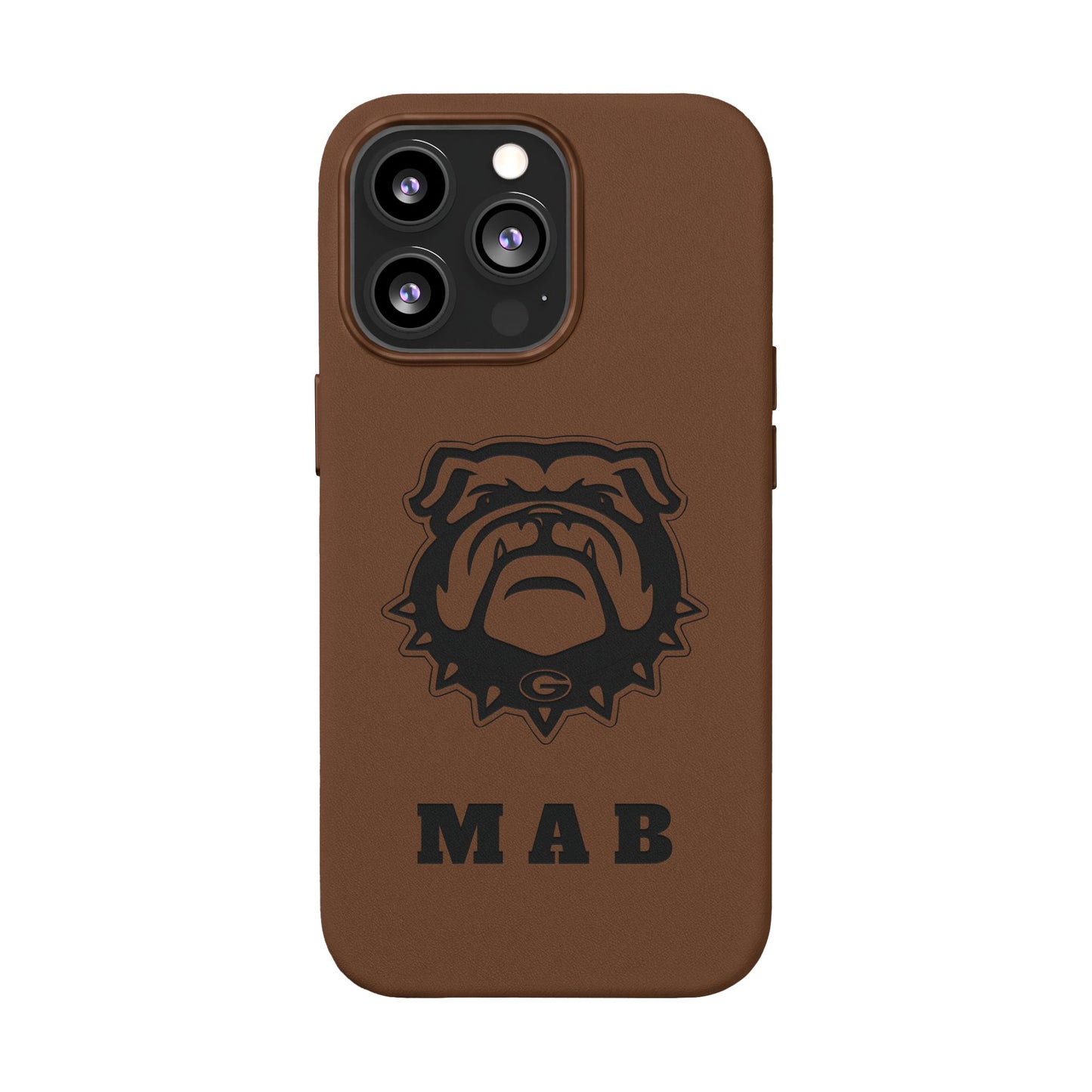 Personalized Georgia Bulldog™ Monogram Engraved PU Leather Phone Case | Custom Initials