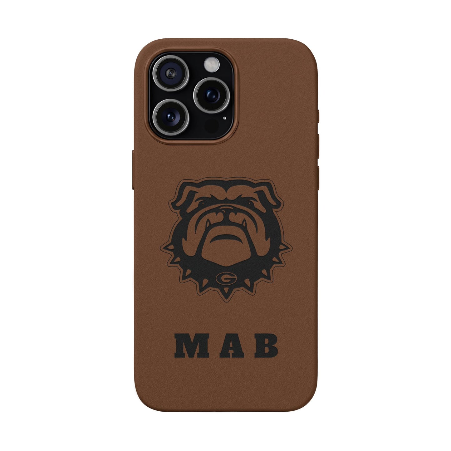 Personalized Georgia Bulldog™ Monogram Engraved PU Leather Phone Case | Custom Initials