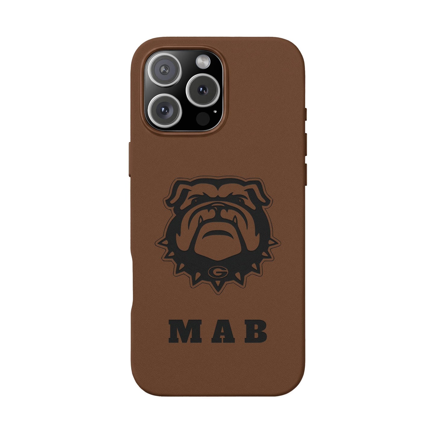 Personalized Georgia Bulldog™ Monogram Engraved PU Leather Phone Case | Custom Initials