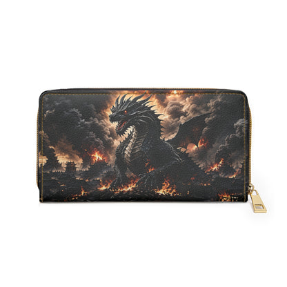 Ashen Dominion™ Zipper Wallet | Dragon Faux Leather Zip Around Wallet
