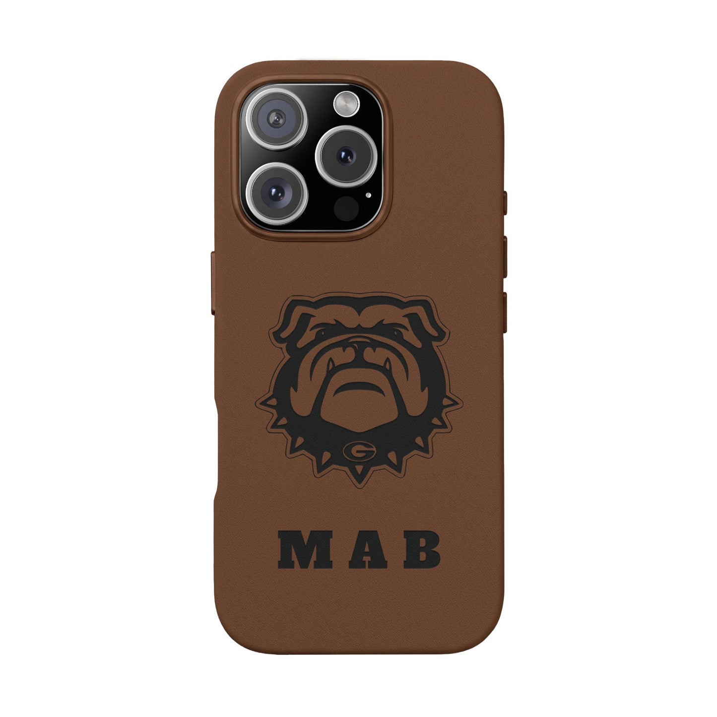 Personalized Georgia Bulldog™ Monogram Engraved PU Leather Phone Case | Custom Initials