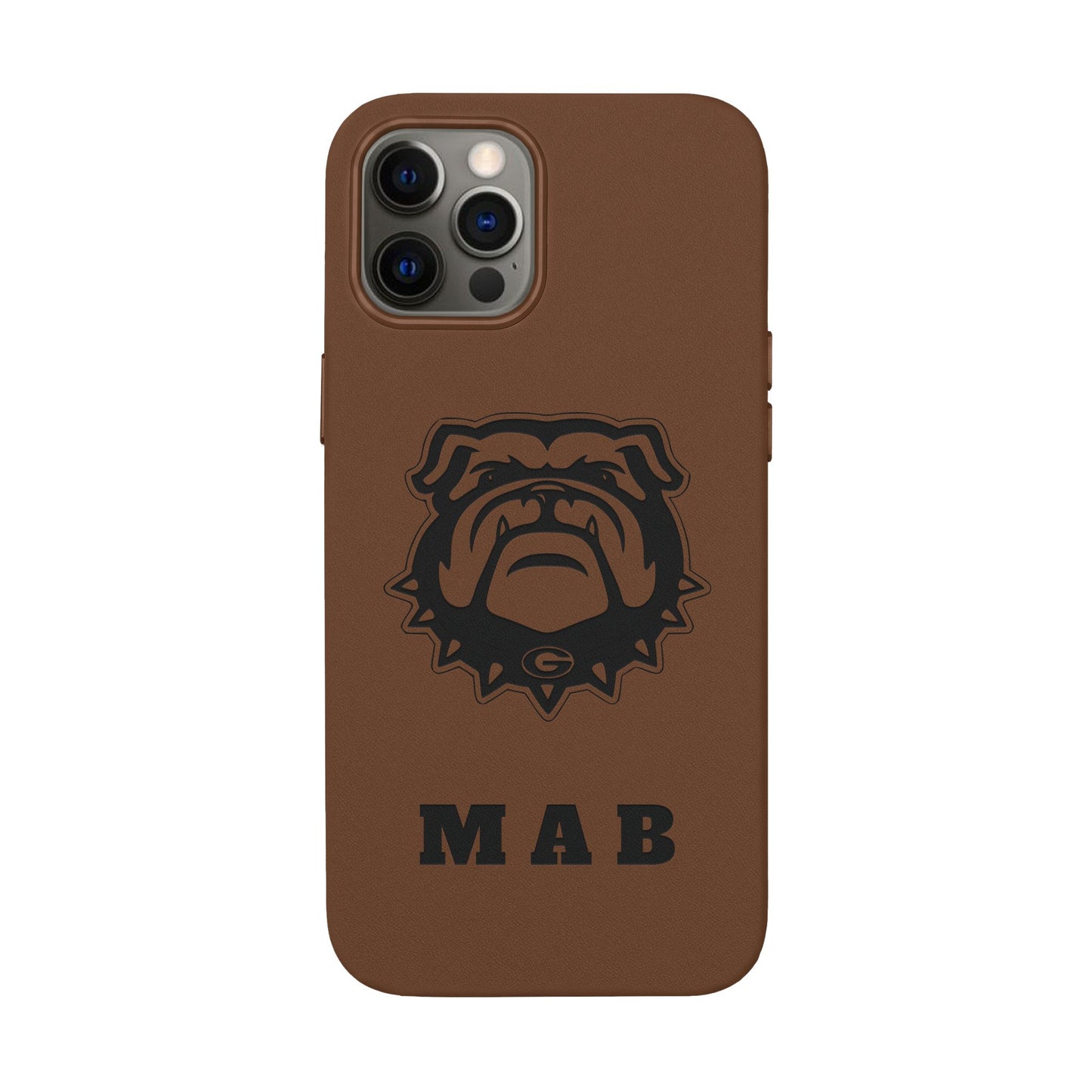 Personalized Georgia Bulldog™ Monogram Engraved PU Leather Phone Case | Custom Initials