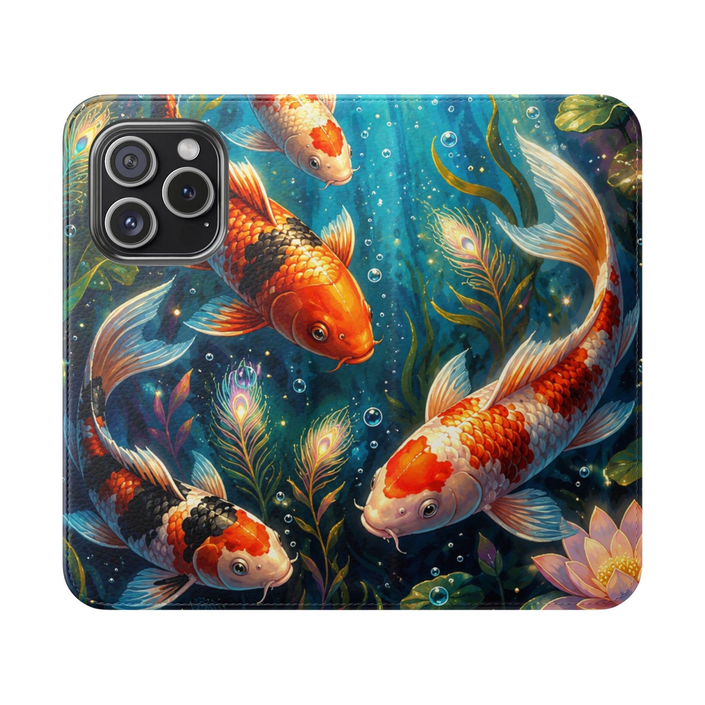 Koi Serenity™ Premium Leather Flip Wallet Case for iPhone