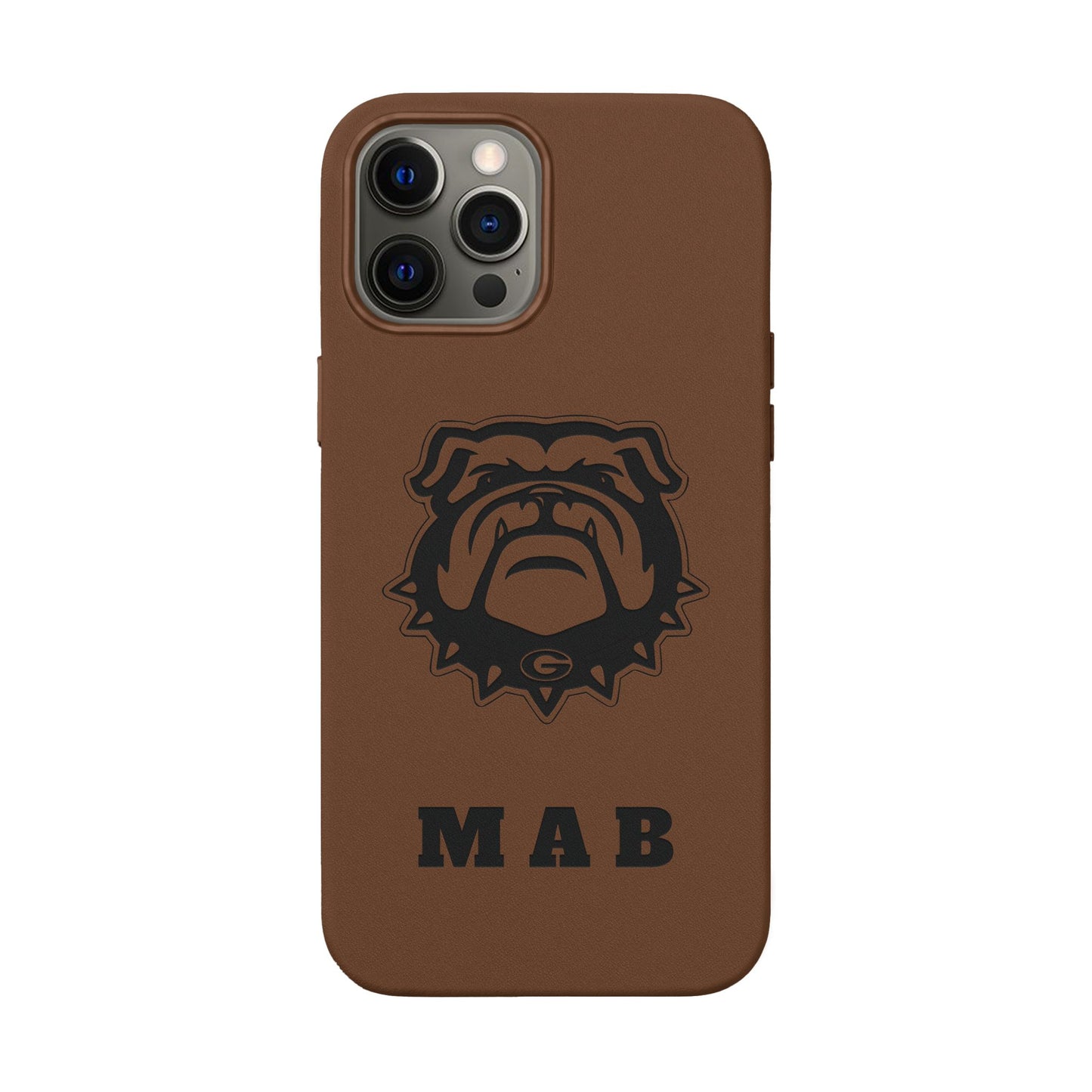 Personalized Georgia Bulldog™ Monogram Engraved PU Leather Phone Case | Custom Initials