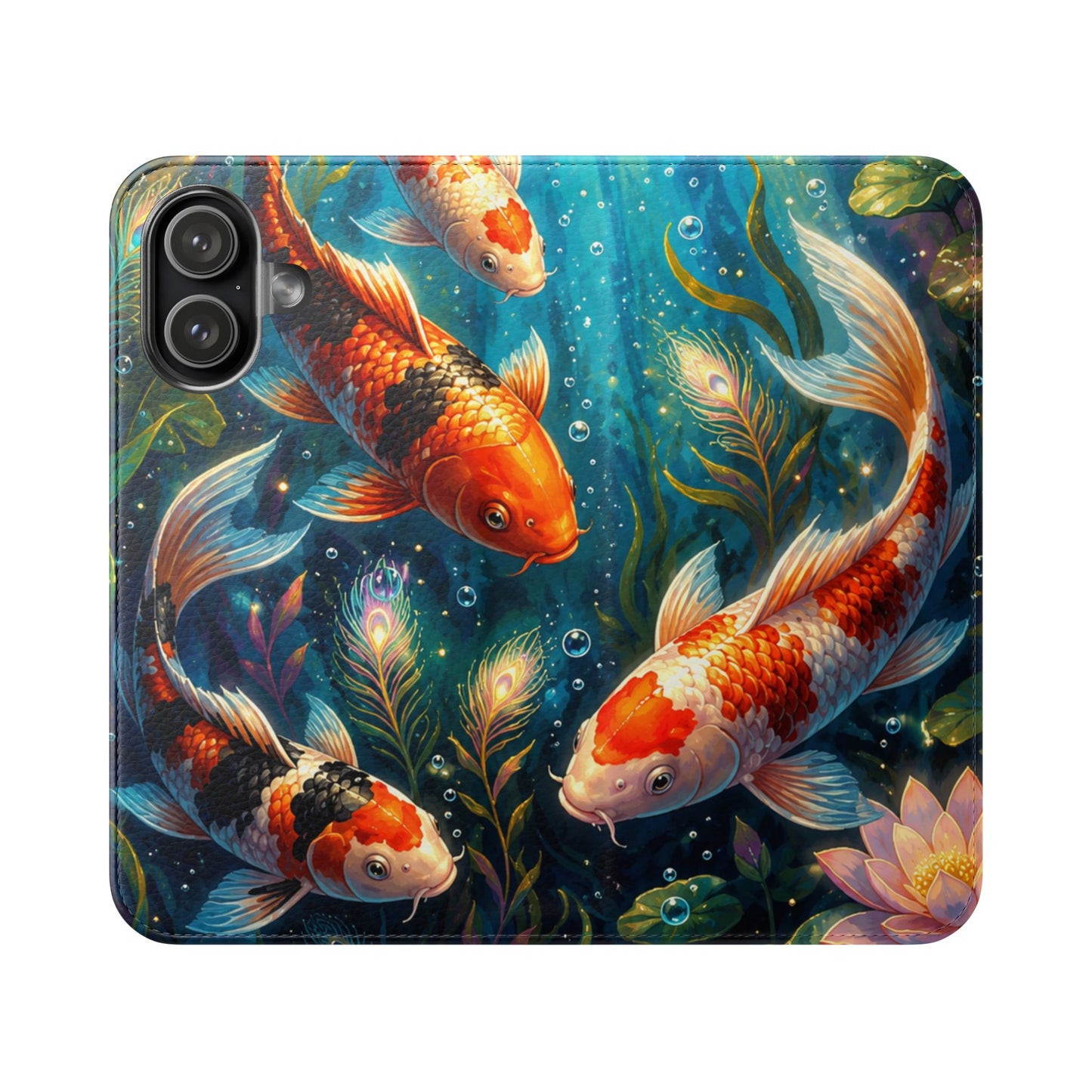 Koi Serenity™ Premium Leather Flip Wallet Case for iPhone