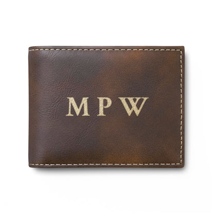 Personalized Monogram RFID Bi-Fold Wallet with Flip-Up ID Holder | Custom Engraved Initials Wallet