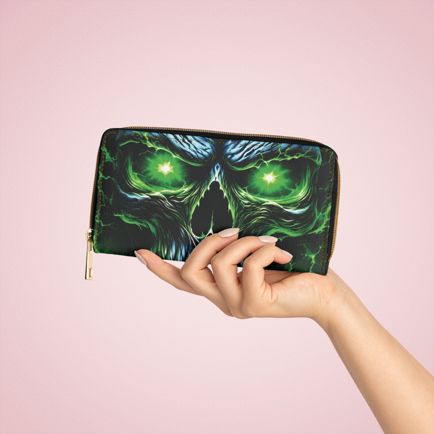 NecroVolt™ Zipper Wallet | Gothic Skull Faux Leather Wallet