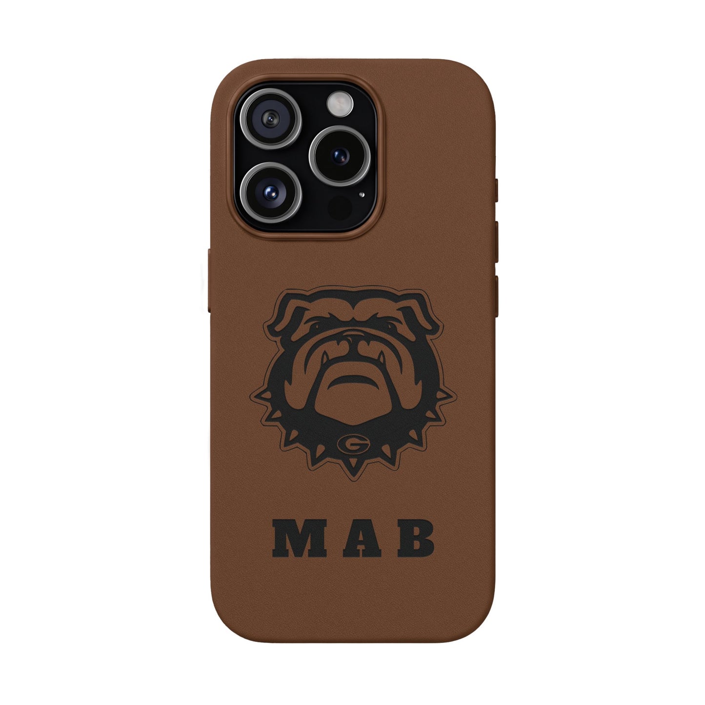 Personalized Georgia Bulldog™ Monogram Engraved PU Leather Phone Case | Custom Initials