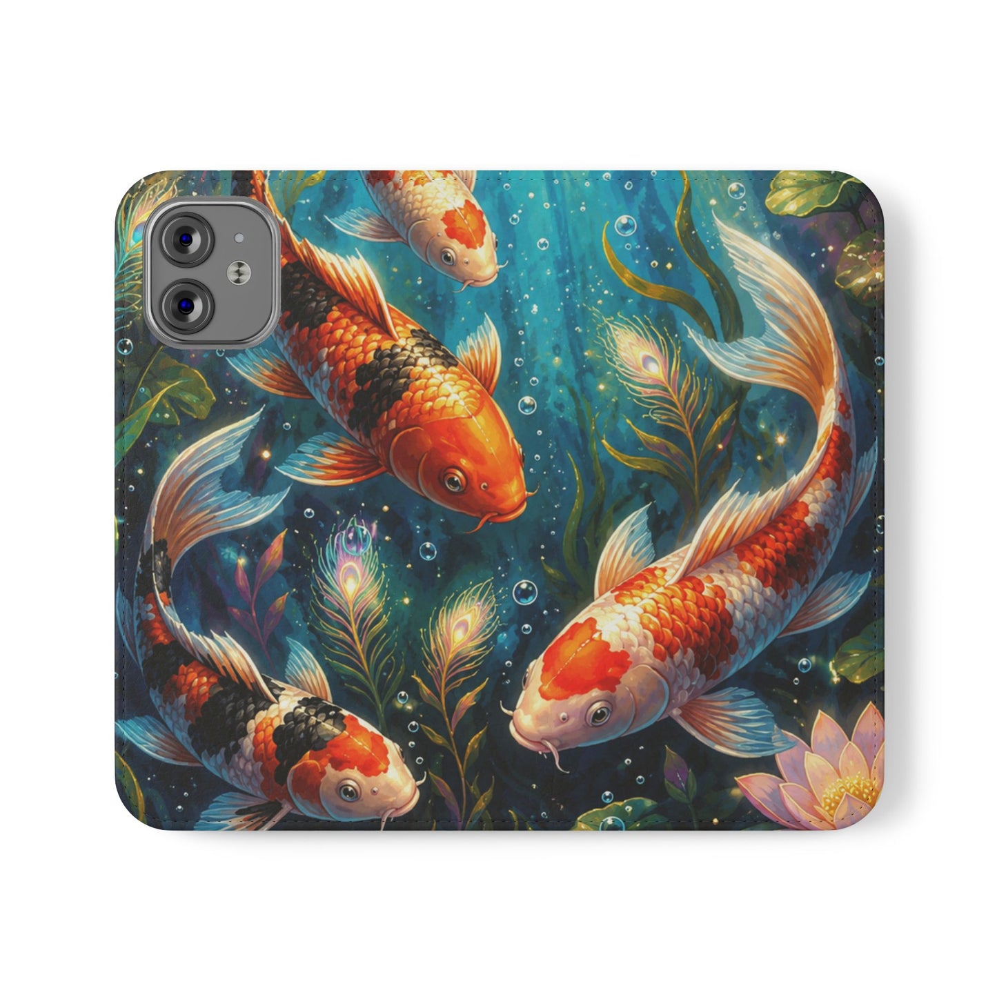 Koi Serenity™ Premium Leather Flip Wallet Case for iPhone