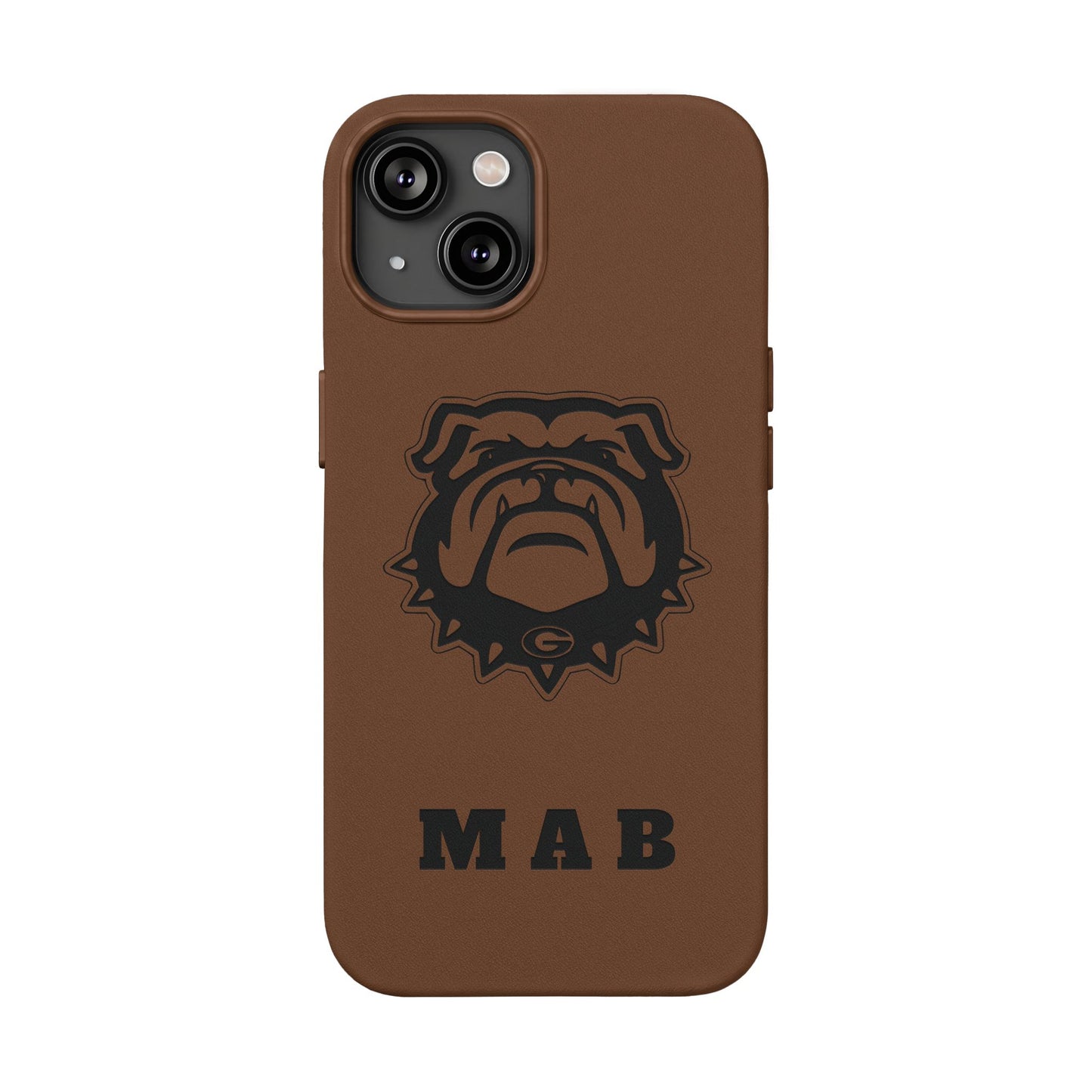 Personalized Georgia Bulldog™ Monogram Engraved PU Leather Phone Case | Custom Initials