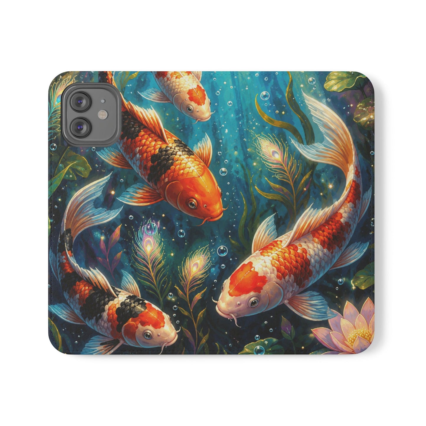 Koi Serenity™ Premium Leather Flip Wallet Case for iPhone