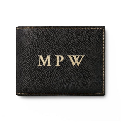 Personalized Monogram RFID Bi-Fold Wallet with Flip-Up ID Holder | Custom Engraved Initials Wallet
