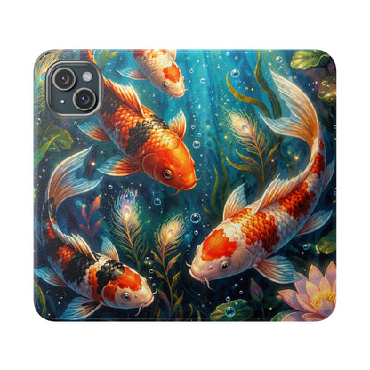 Koi Serenity™ Premium Leather Flip Wallet Case for iPhone