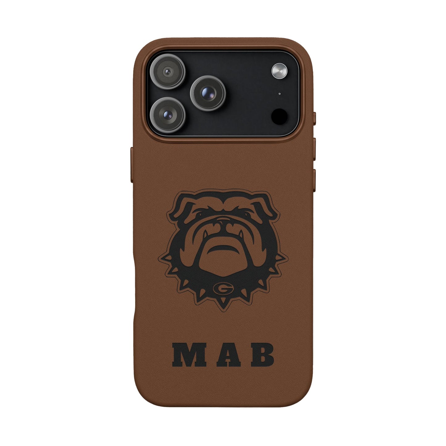 Personalized Georgia Bulldog™ Monogram Engraved PU Leather Phone Case | Custom Initials