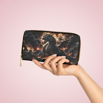 Ashen Dominion™ Zipper Wallet | Dragon Faux Leather Zip Around Wallet