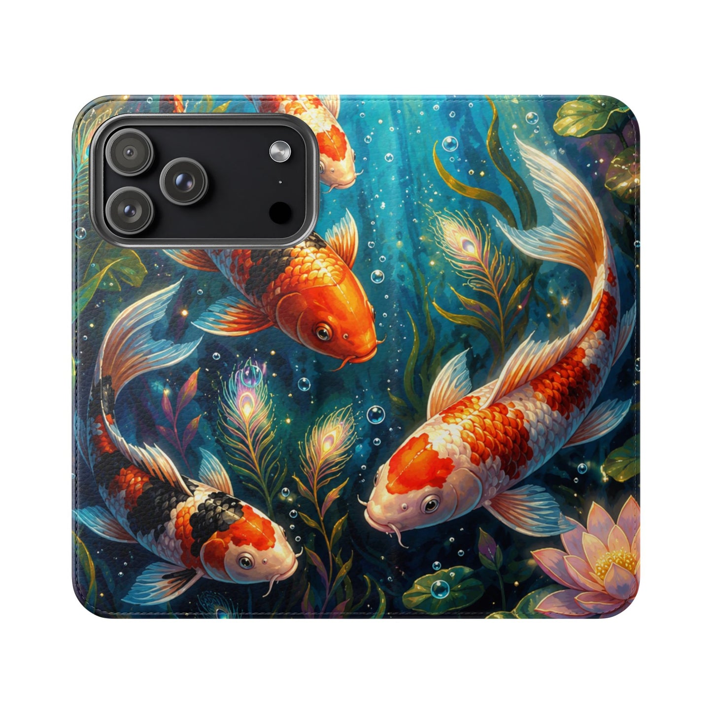Koi Serenity™ Premium Leather Flip Wallet Case for iPhone