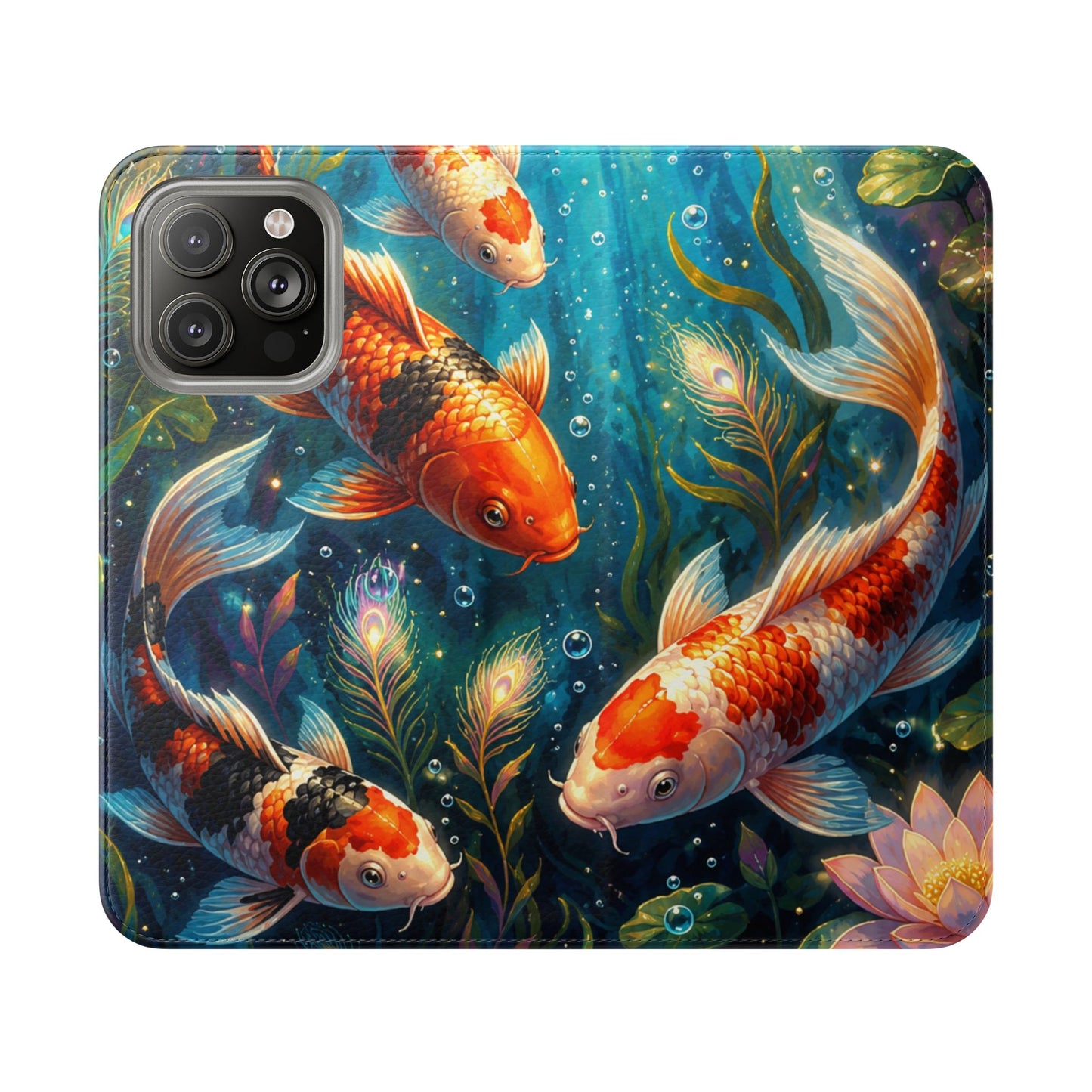 Koi Serenity™ Premium Leather Flip Wallet Case for iPhone