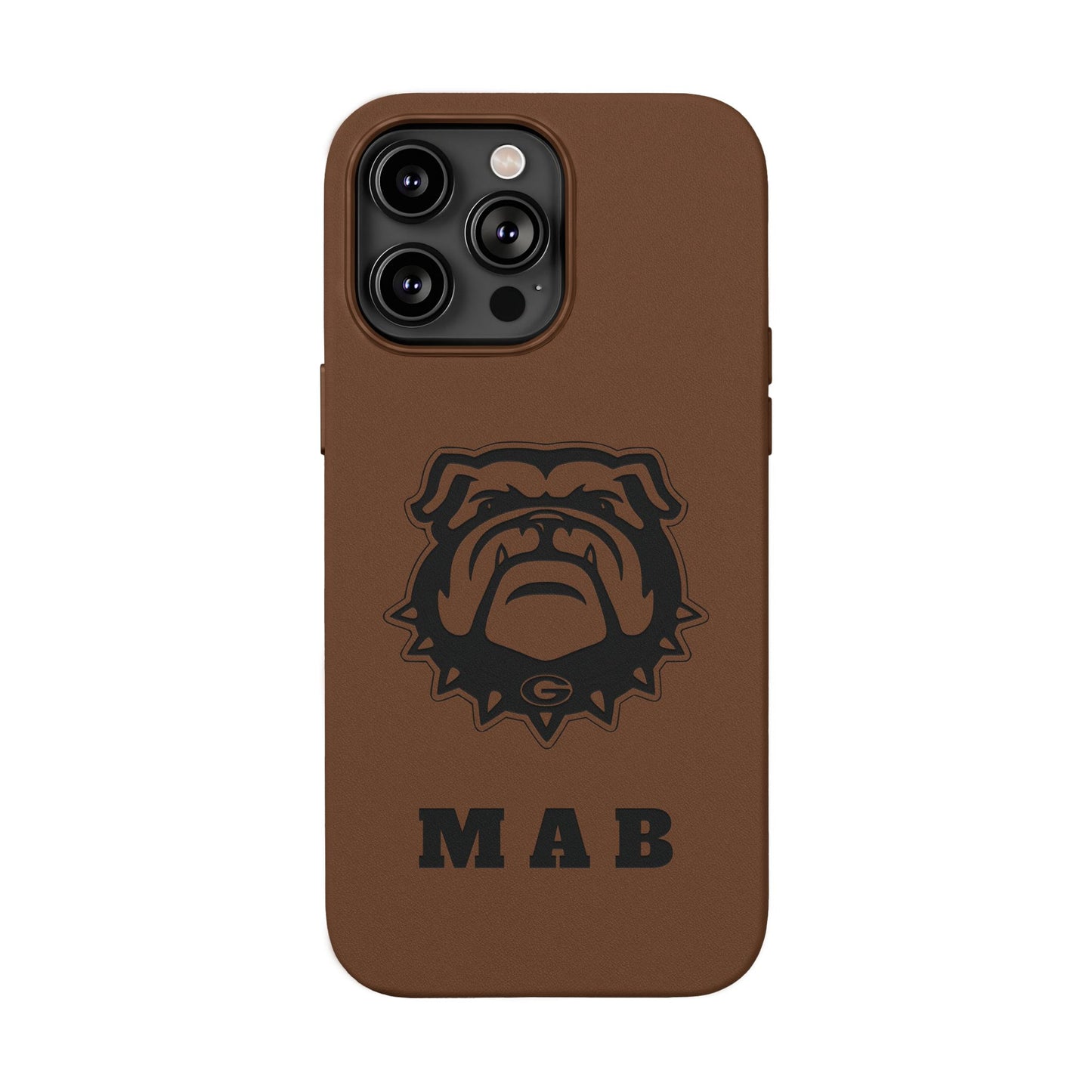 Personalized Georgia Bulldog™ Monogram Engraved PU Leather Phone Case | Custom Initials