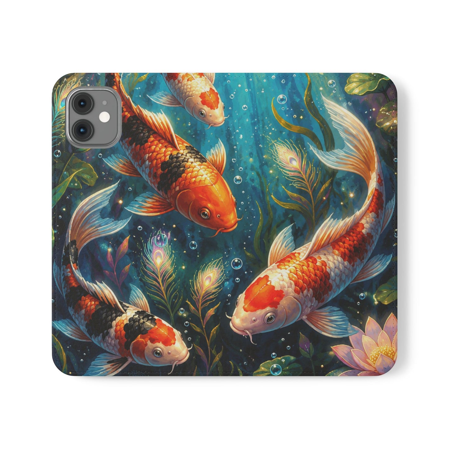 Koi Serenity™ Premium Leather Flip Wallet Case for iPhone
