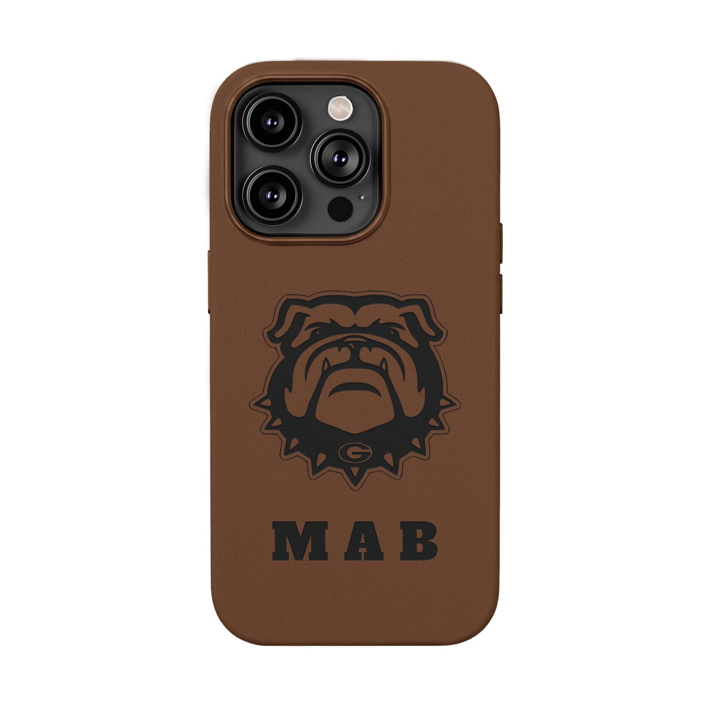 Personalized Georgia Bulldog™ Monogram Engraved PU Leather Phone Case | Custom Initials