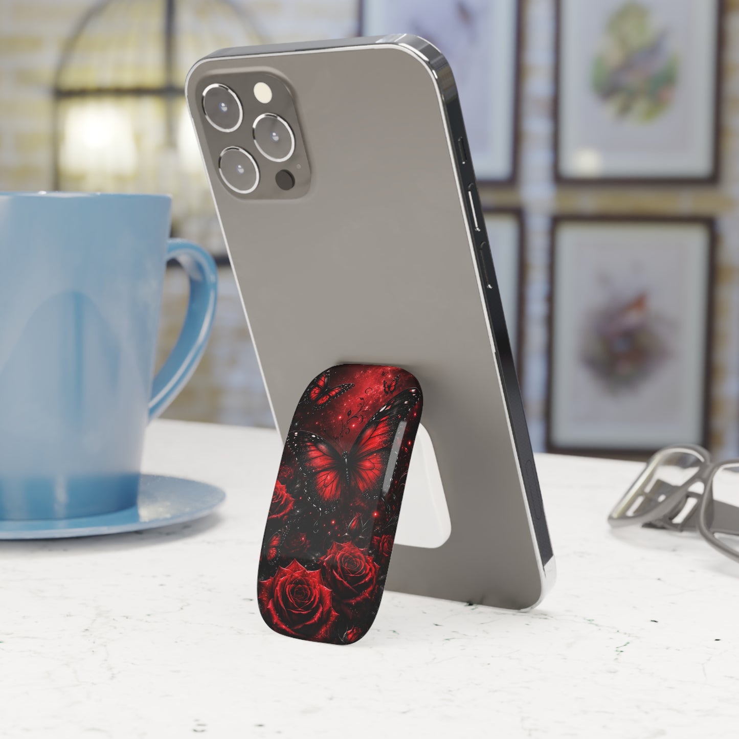 Crimson Metamorphosis™ Phone Click-On Grip | Expandable Phone Grip & Kickstand