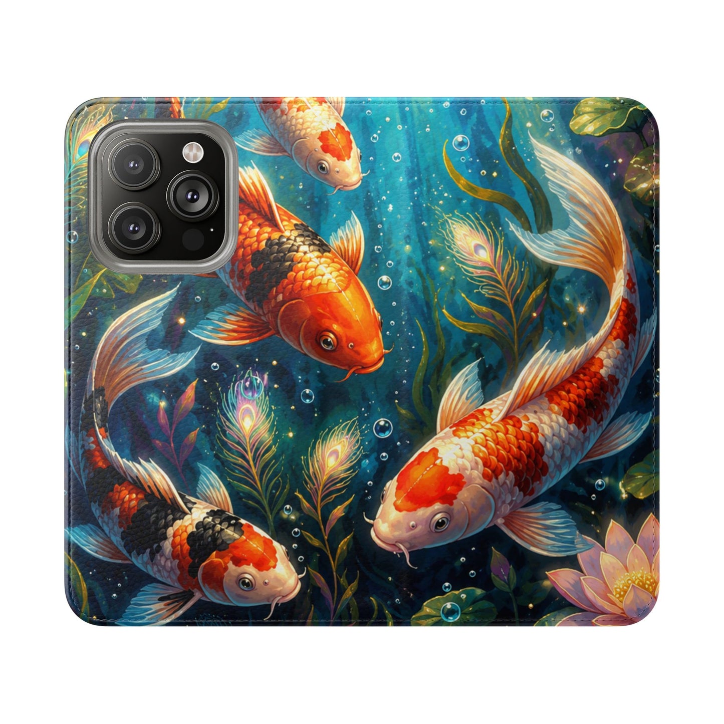 Koi Serenity™ Premium Leather Flip Wallet Case for iPhone
