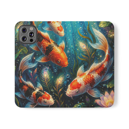 Koi Serenity™ Premium Leather Flip Wallet Case for iPhone